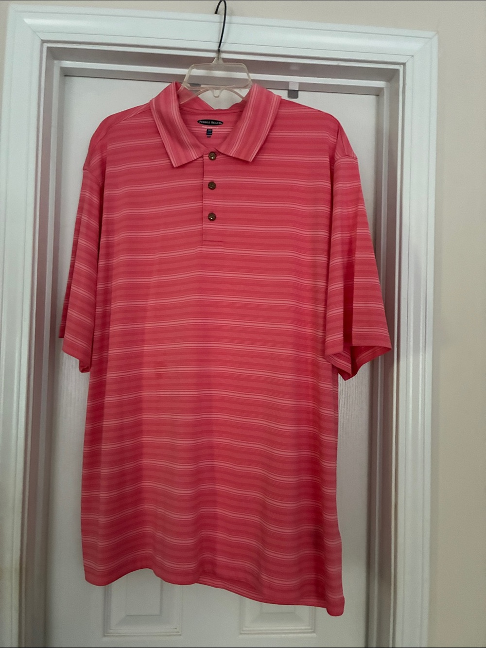 Men’s XXL Pebble Beach Coral Stripe Polo Shirt